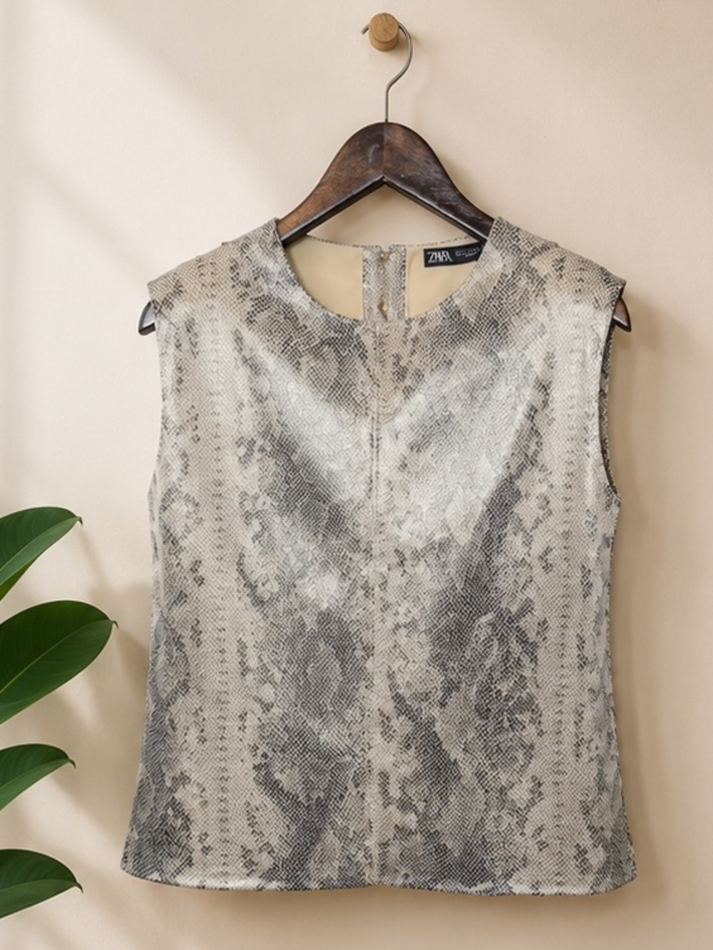 Zara Snake-Print Sleeveless Tunic in Taupe and Black